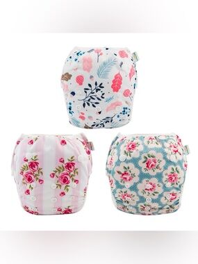Floral Reusable Snap Swim Bottoms - Pink, Blue, White Sz L (8 months to 3T)